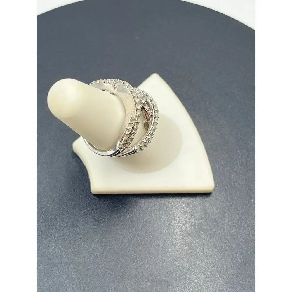 JWBR Sterling Silver White Sapphire Crossover Ring Sz‎ 7.25  Pave Setting 6.6g